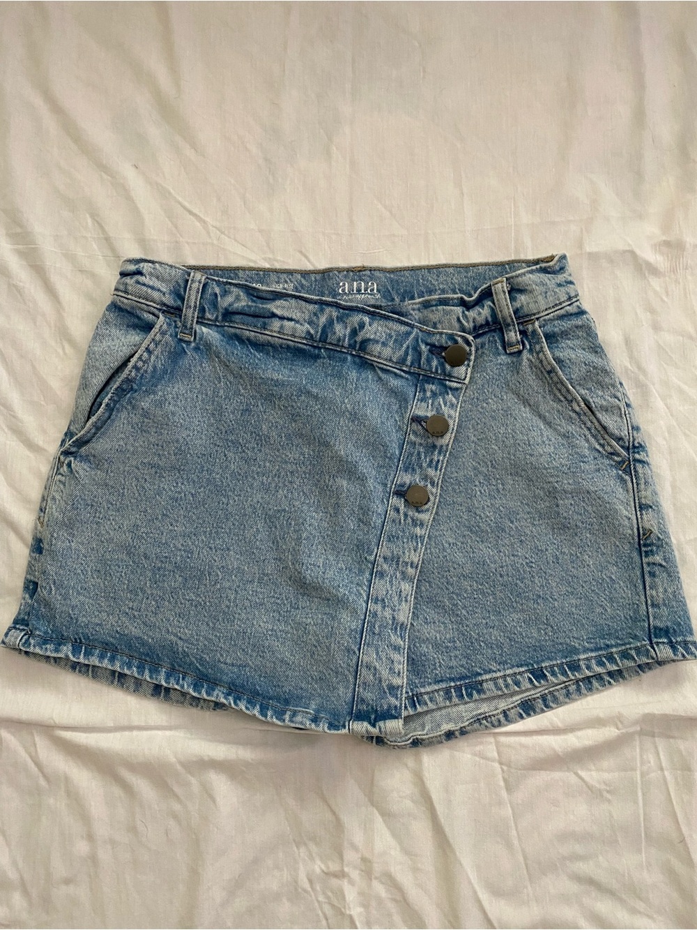 a.n.a Light Blue Denim Skort with Asymmetric Button Detail